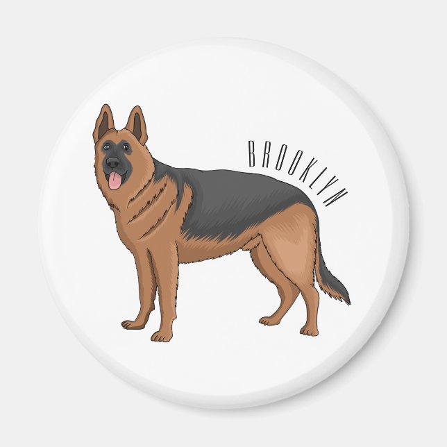Imán Ilustracion personalizado de perro pastor alemán (Frente)