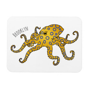 Imán Ilustracion personalizado de pulpo de anillo azul