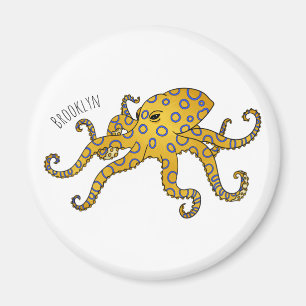 Imán Ilustracion personalizado de pulpo de anillo azul