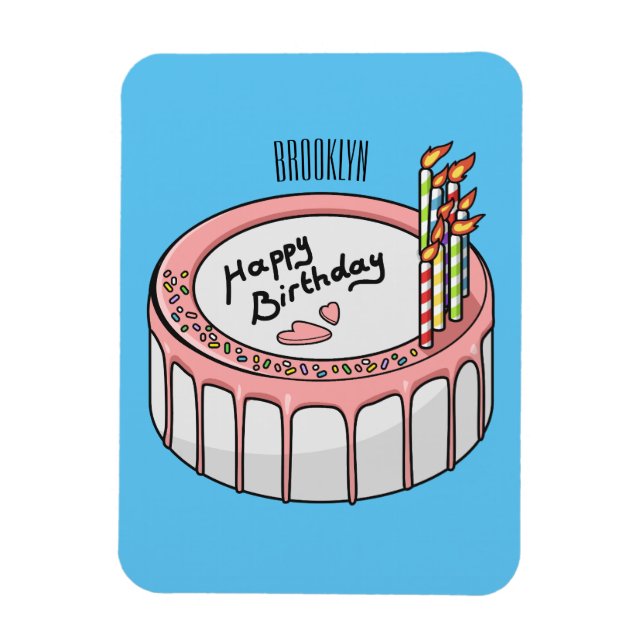 Imán Ilustracion personalizado de torta de cumpleaños (Vertical)