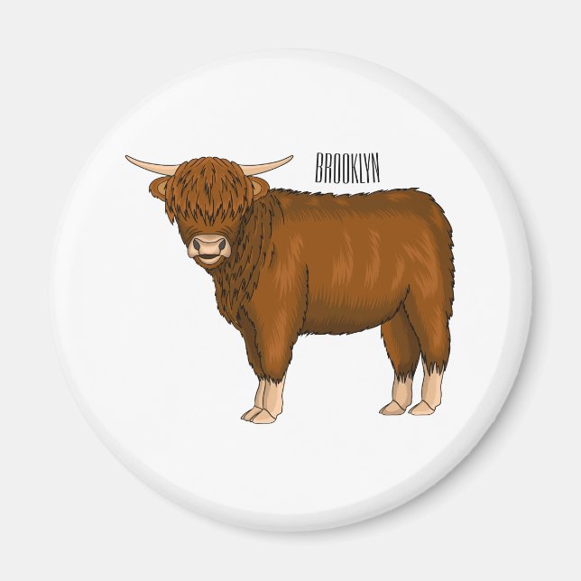 Imán Ilustracion personalizado de vaca de Highland (Frente)