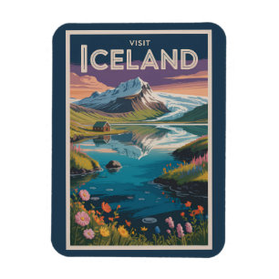 Imán Ilustración pictórica de viaje vintage de Islandia