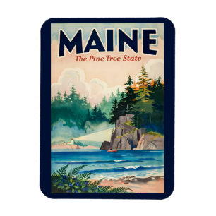 Imán Ilustración pictórica del faro de Maine Arte de vi