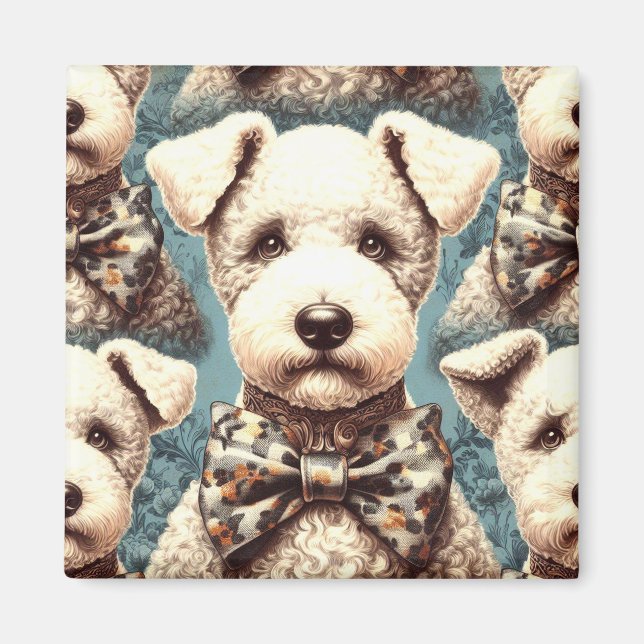 Imán Ilustracion Retro Bedlington Terrier (Frente)