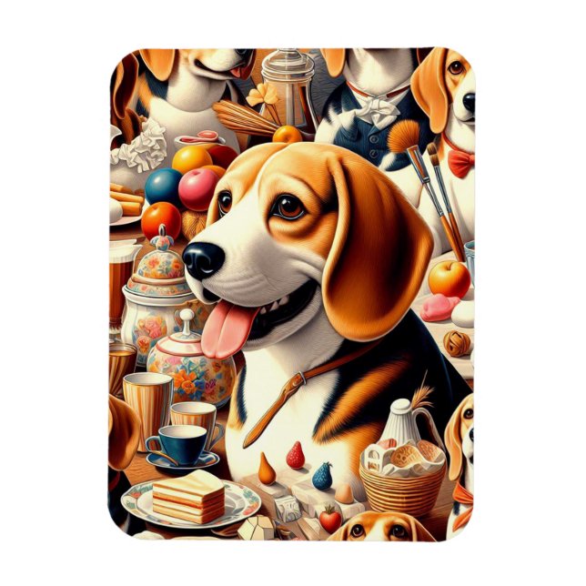 Imán Ilustracion Retro Cute Beagle (Vertical)