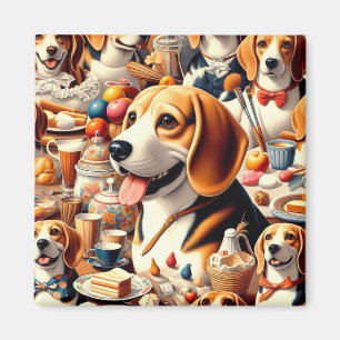 Imán Ilustracion Retro Cute Beagle