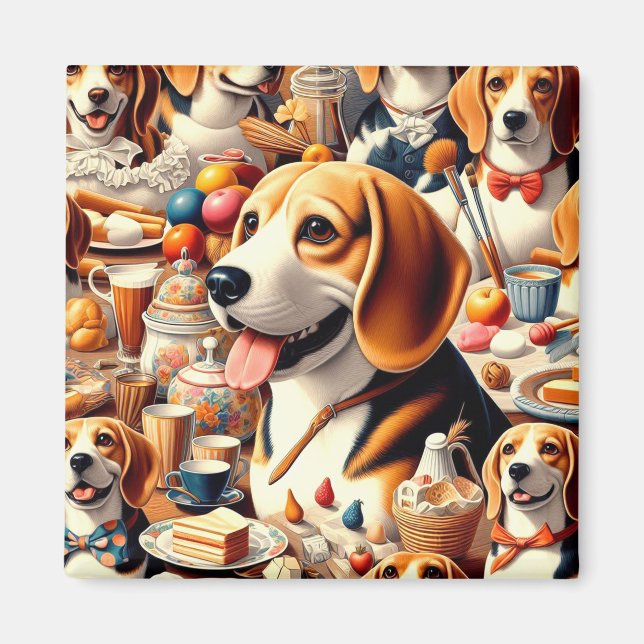 Imán Ilustracion Retro Cute Beagle (Frente)
