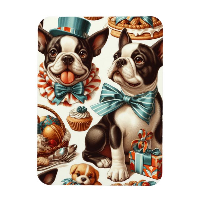 Imán Ilustracion Retro Cute Boston Terrier (Vertical)