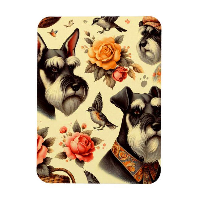 Imán Ilustracion Retro Cute Schnauzer (Vertical)