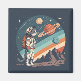 Imán Ilustración Retro de Gato Astronauta Espacio Cósmi