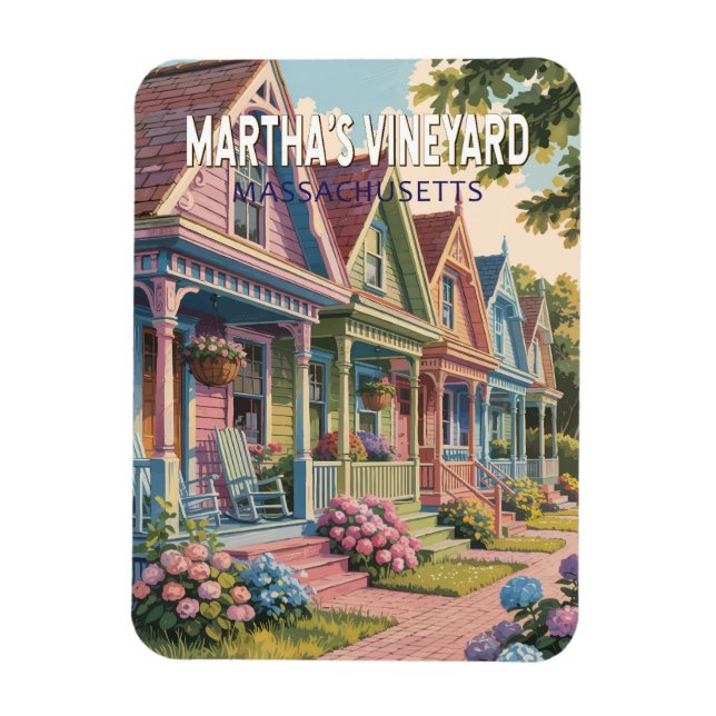 Imán Ilustración retro de Martha's Vineyard Massachuset (Vertical)