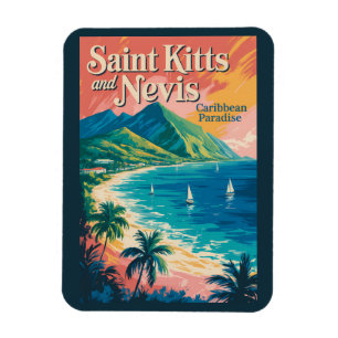 Imán Ilustración retro del paisaje de Saint Kitts y Nev