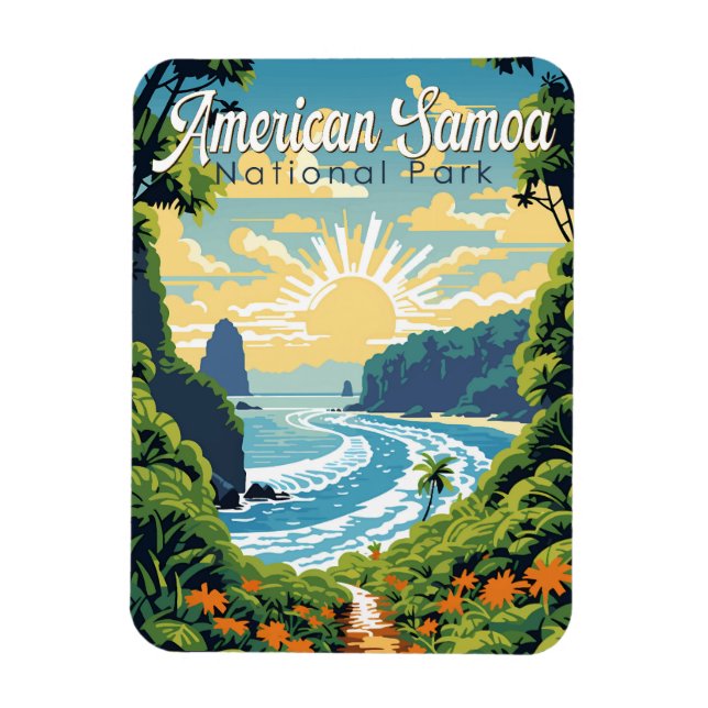 Imán Ilustracion Retro del Parque Nacional de Samoa Ame (Vertical)