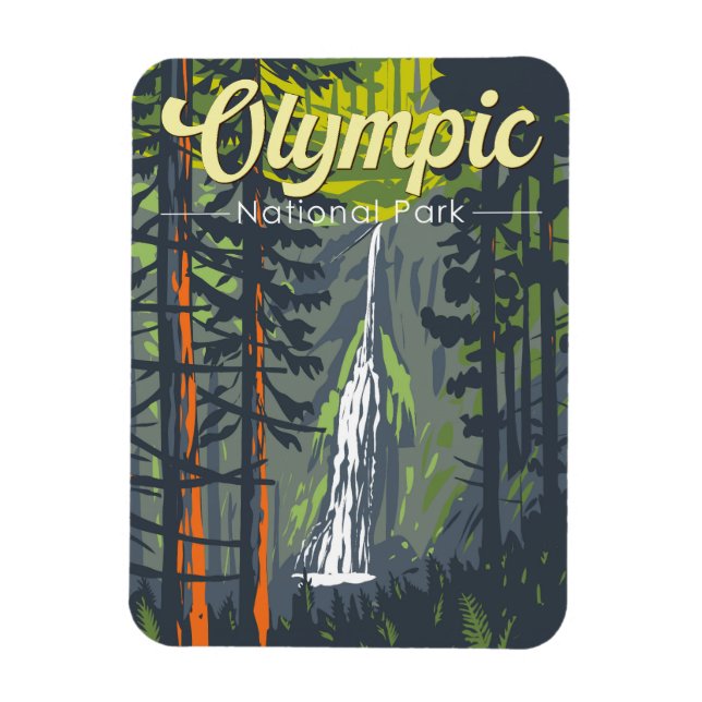 Imán Ilustracion Retro del Parque Nacional Olímpico (Vertical)