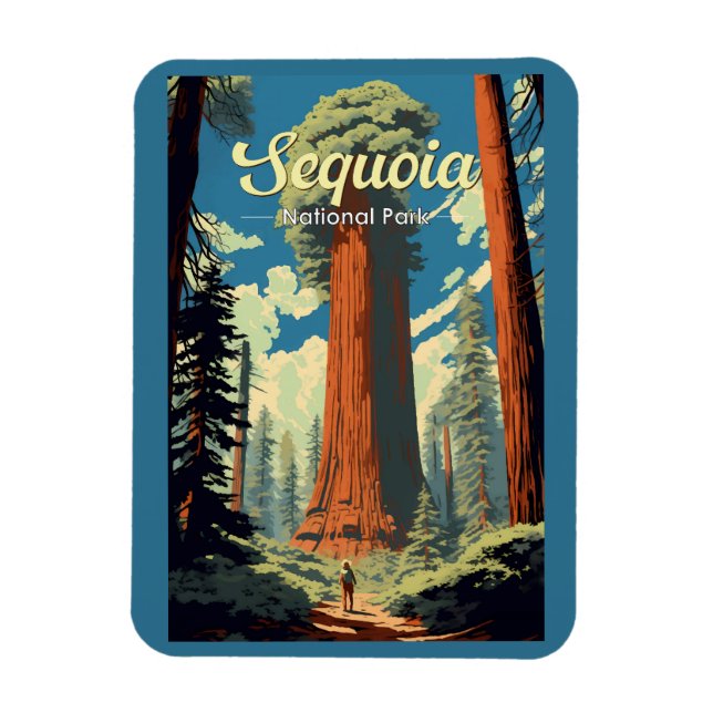 Imán Ilustracion Retro del Parque Nacional Sequoia (Vertical)