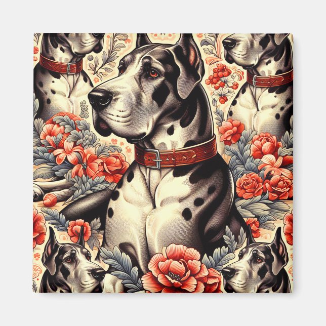 Imán Ilustracion Retro Great Dane (Frente)