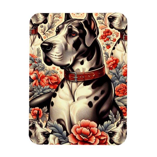 Imán Ilustracion Retro Great Dane (Vertical)