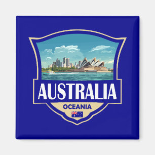 Imán Ilustración Retro Insignia de Australia
