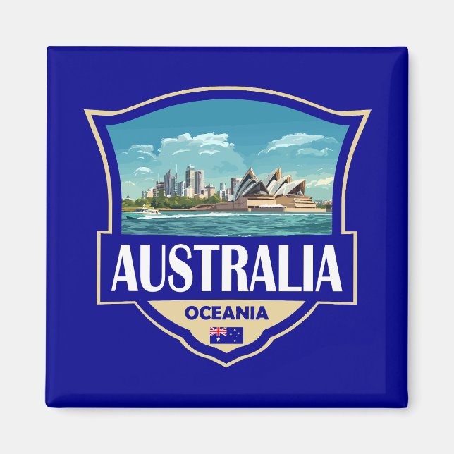 Imán Ilustración Retro Insignia de Australia (Frente)