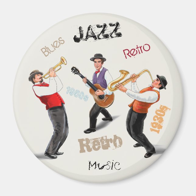Imán Ilustracion retro musical de jazz (Frente)