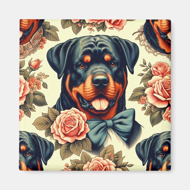 Imán Ilustracion Retro Rottweiler (Frente)