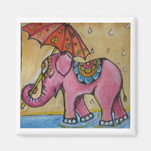 Imán Ilustracion rosado hermoso del elefante indio