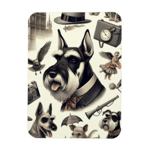 Imán Ilustracion Schnauzer de época