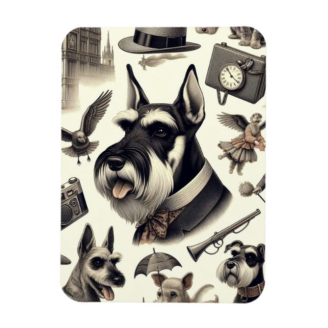 Imán Ilustracion Schnauzer de época (Vertical)