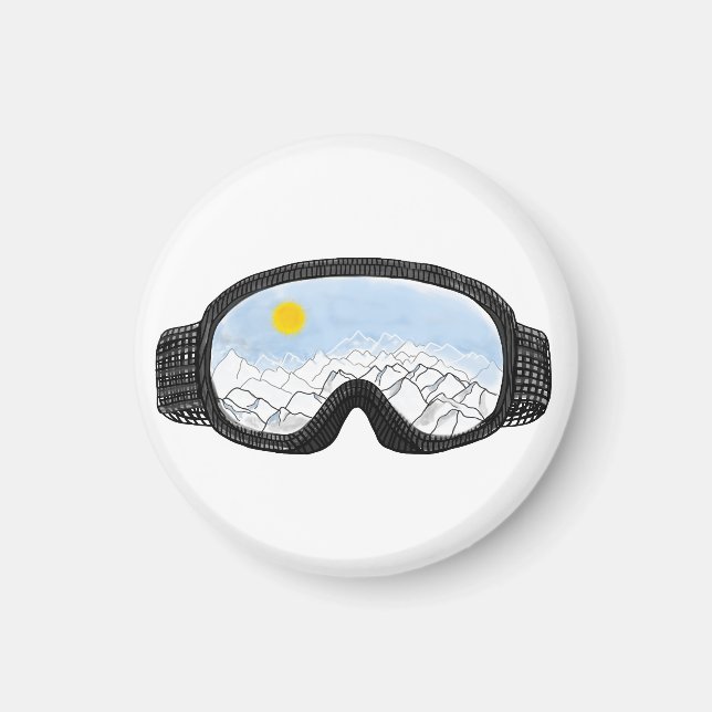 Imán Ilustracion Ski Goggles Mountain View (Frente)