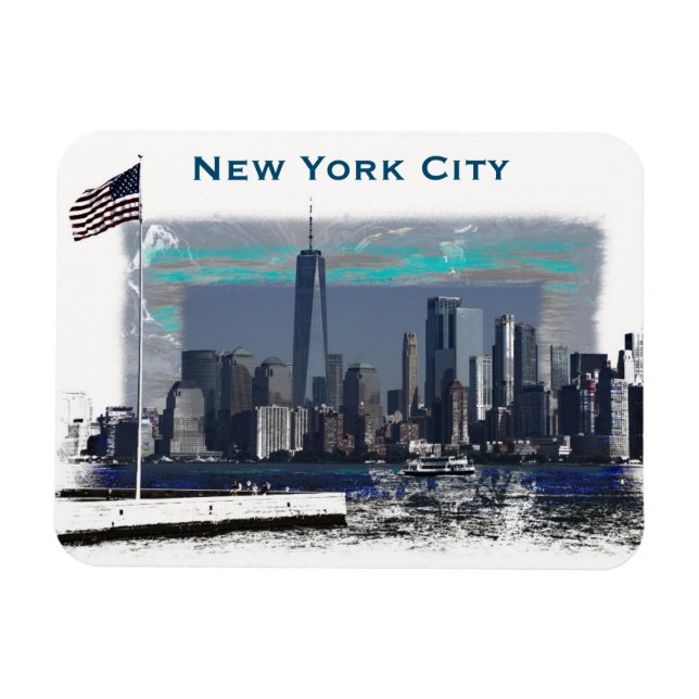 Imán Ilustracion Skyline de la ciudad de Nueva York (Horizontal)