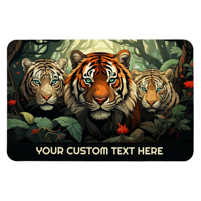 Imán Ilustracion Tigres de texto personalizado (Horizontal)