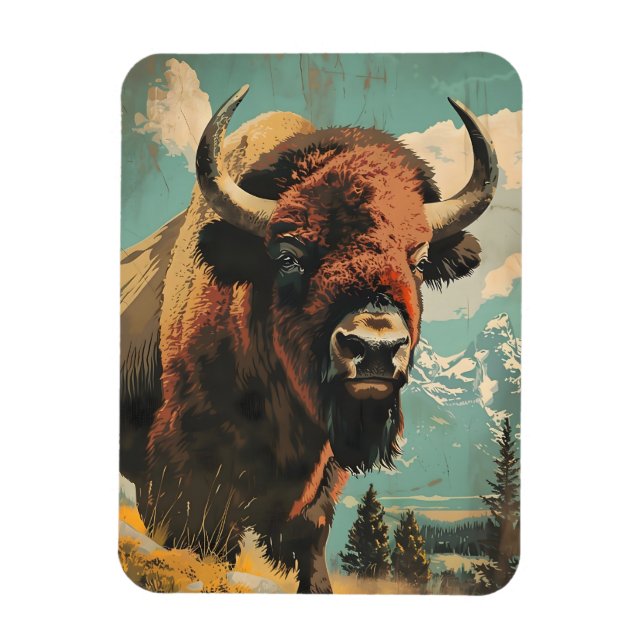 Imán Ilustracion Vintage Bison (Vertical)