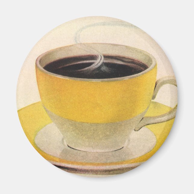 Imán Ilustración Vintage Café en una Taza Amarilla (Frente)