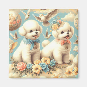 Imán Ilustracion Vintage Cute Bichon Frisé