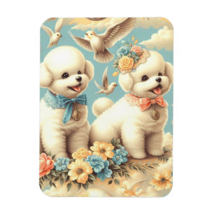 Imán Ilustracion Vintage Cute Bichon Frisé