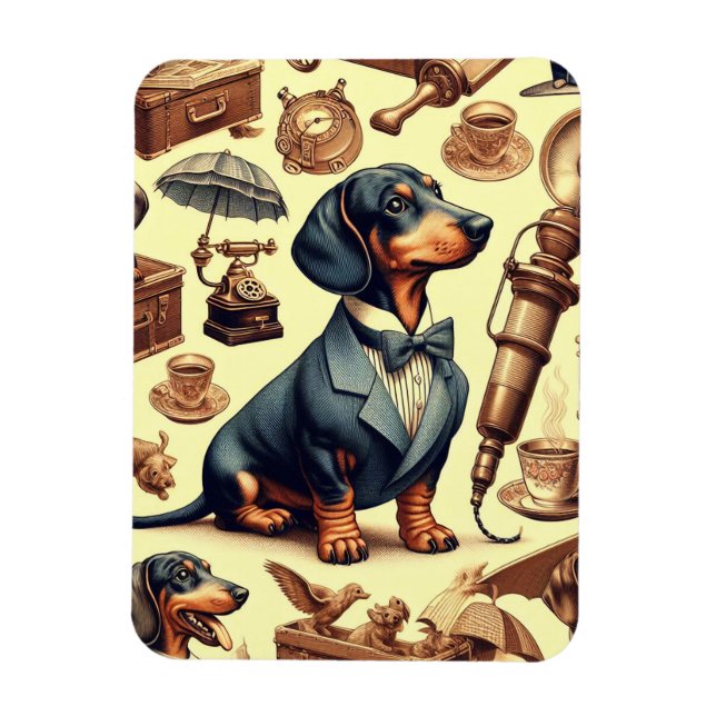 Imán Ilustracion Vintage Dachshund (Vertical)