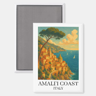 Imán Ilustración Vintage de la Costa Amalfitana Italia