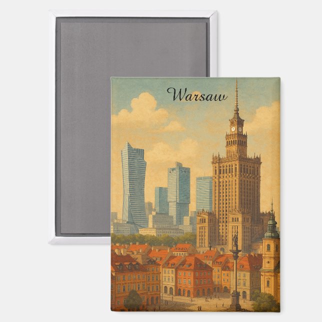 Imán Ilustracion Vintage de Varsovia (Anverso/Reverso)