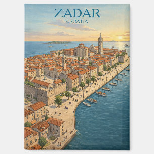 Imán Ilustración vintage de Zadar Croacia Costa Adriáti