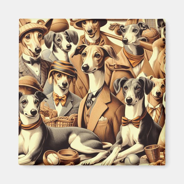 Imán Ilustracion vintage italiano Greyhound (Frente)