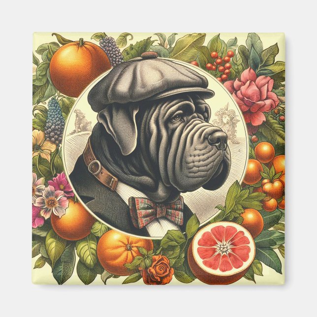 Imán Ilustracion Vintage Napolitano Mastiff (Frente)