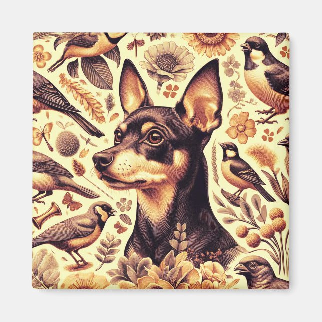 Imán Ilustracion Vintage Pinscher (Frente)