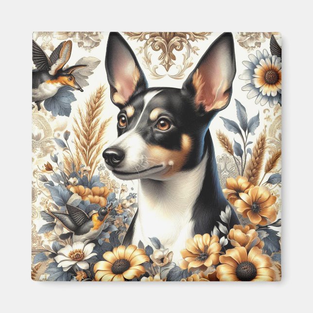 Imán Ilustracion Vintage Rat Terrier (Frente)