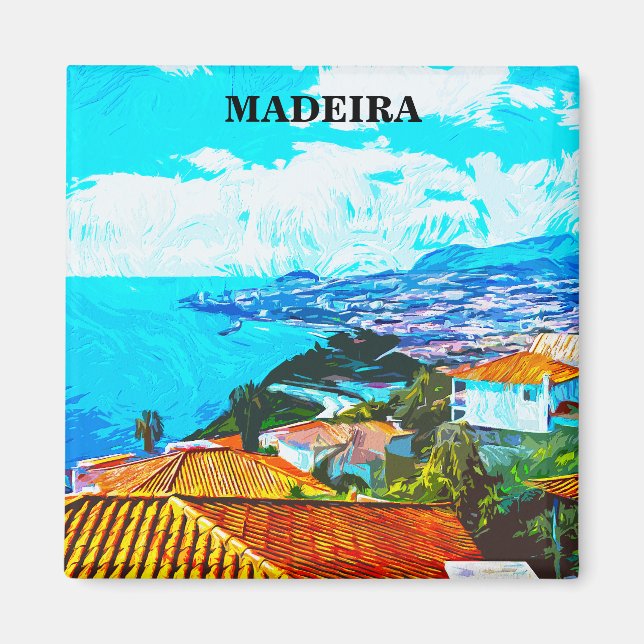 Imán Ilustracion Vista panorámica Madeira Portugal (Frente)