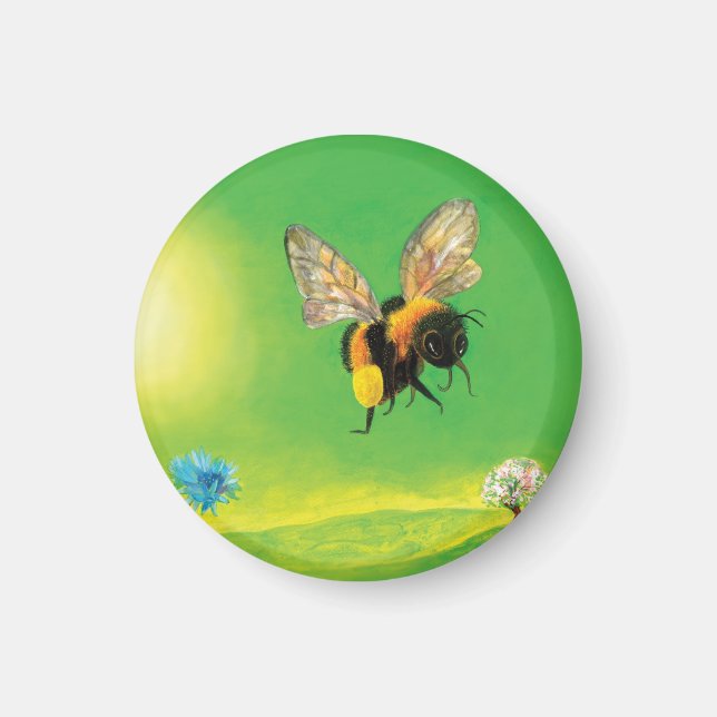 Imán Ilustracion volador de abejas con burbujas (Frente)