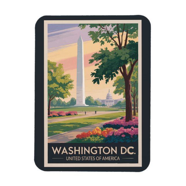 Imán Ilustracion Washington DC Viaje de arte (Vertical)