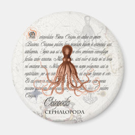 Imán Ilustracion y tipografía de pulpo vintage náutico