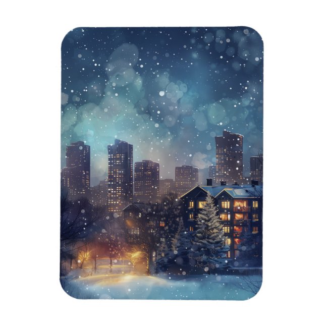 Imán Ilustrativa ciudad de Nueva York en la nieve (Vertical)