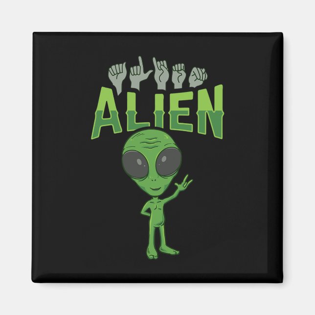 Imán ILY Alien ASL Hand Gesture Deaf Hearing Loss Consc (Frente)