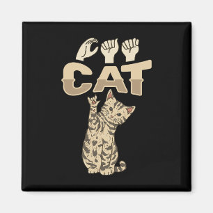 Imán ILY Cat ASL Hand Gesture Deaf Hearing Loss Awarene